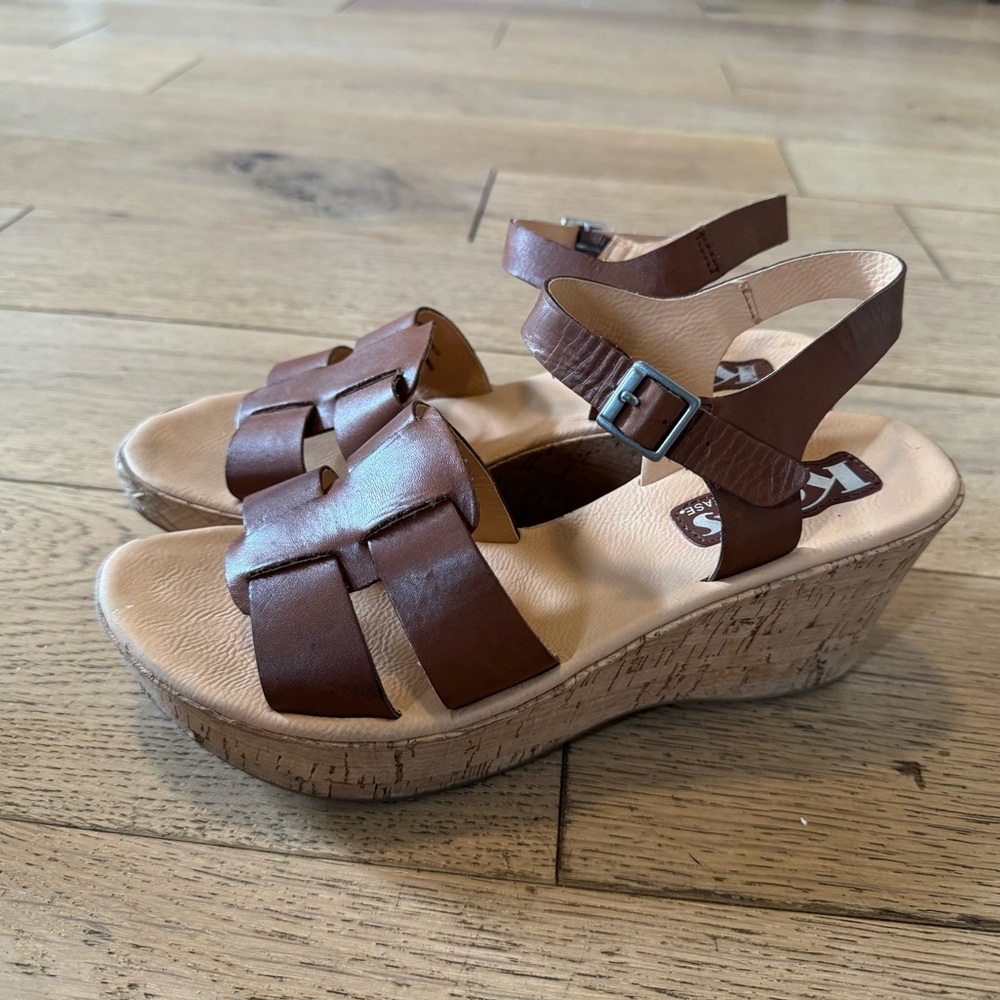 Kork-Ease Brown Leather Wedge Sandals